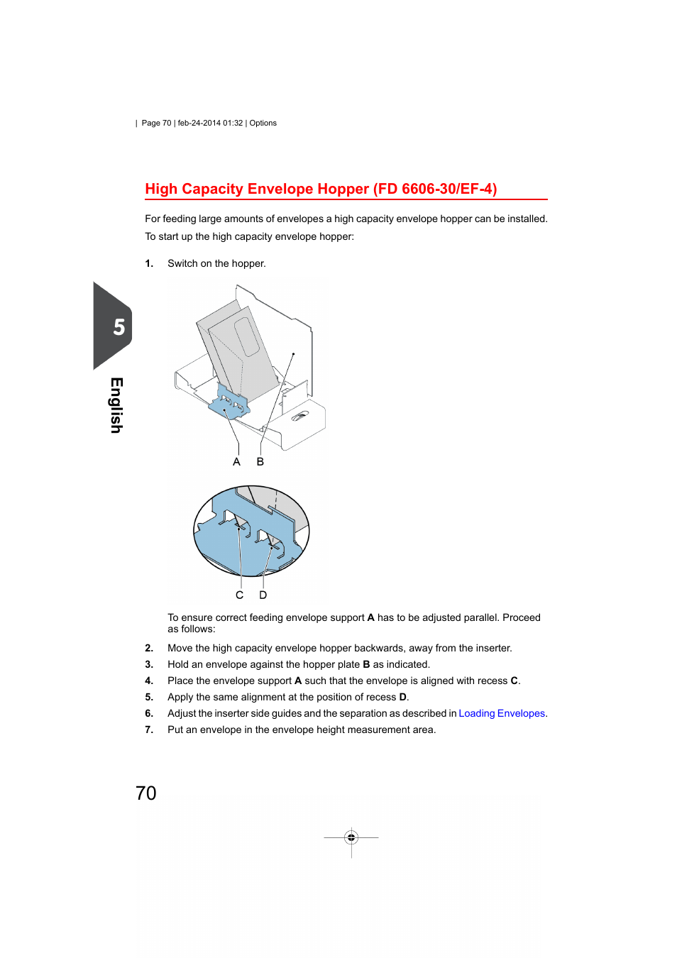 High capacity envelope hopper (ef-4), English | Formax 6606 Series User Manual | Page 74 / 159