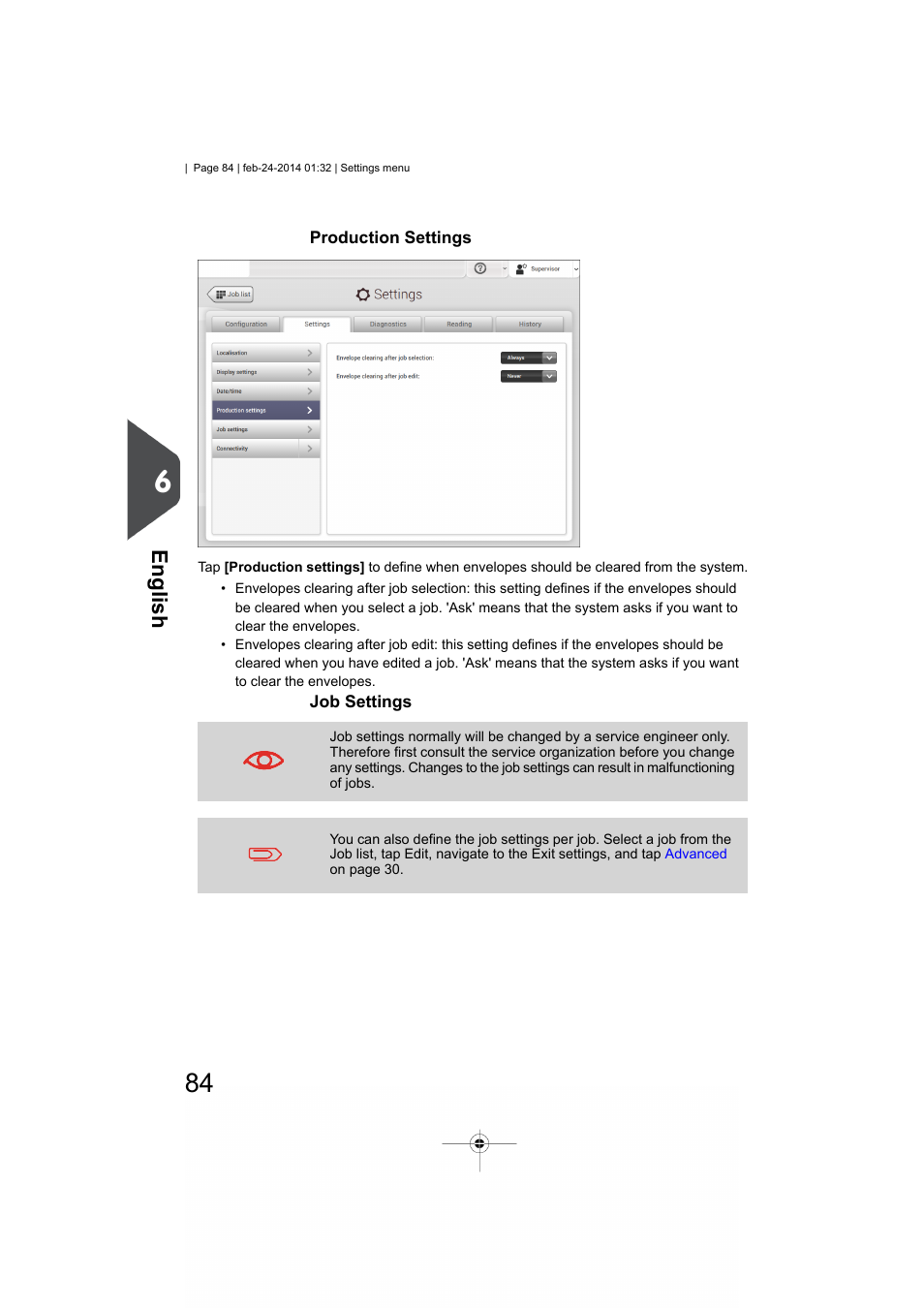 Production settings, Job settings, English | Formax 6606 Series User Manual | Page 88 / 159