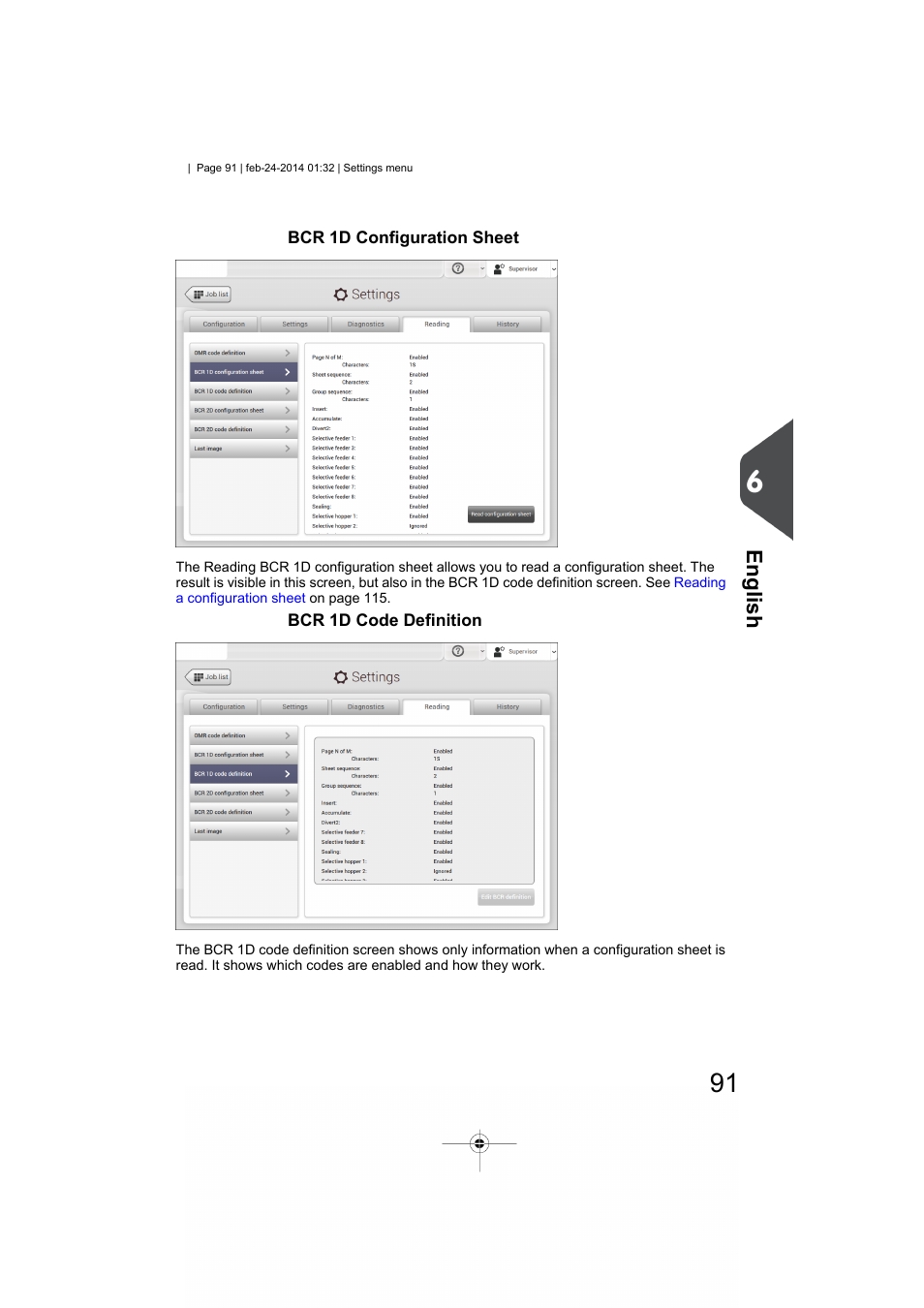 Bcr 1d configuration sheet, Bcr 1d code definition, English | Formax 6606 Series User Manual | Page 95 / 159