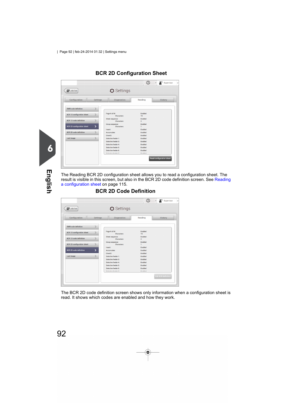 Bcr 2d configuration sheet, Bcr 2d code definition, English | Formax 6606 Series User Manual | Page 96 / 159