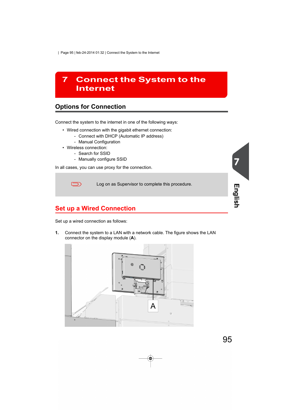 Connect the system to the internet, Options for connection, Set up a wired connection | Connect the system to the internet 7, English | Formax 6606 Series User Manual | Page 99 / 159