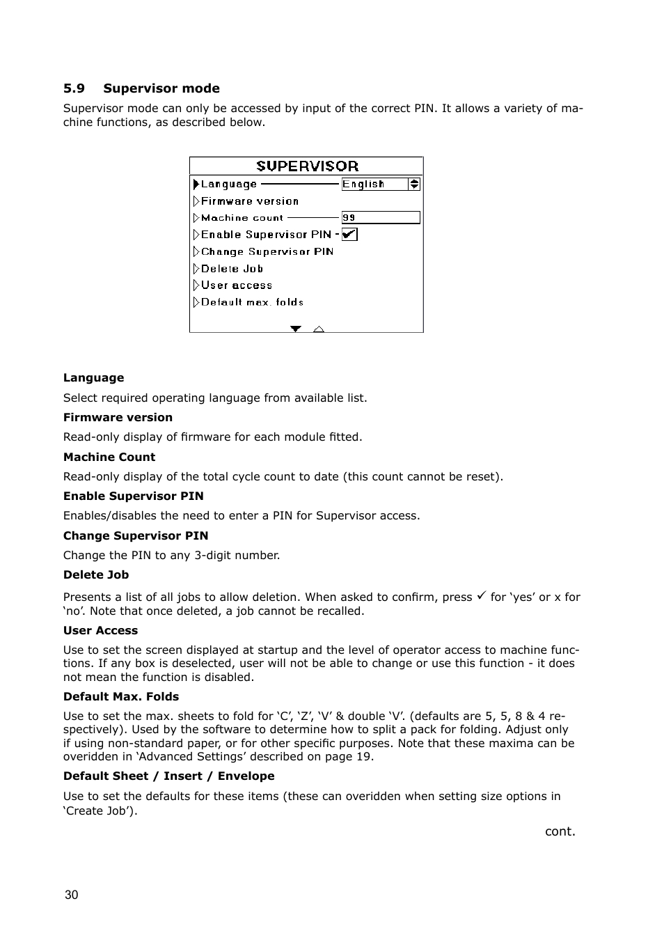 9 supervisor mode | Formax 7100 Series User Manual | Page 31 / 47