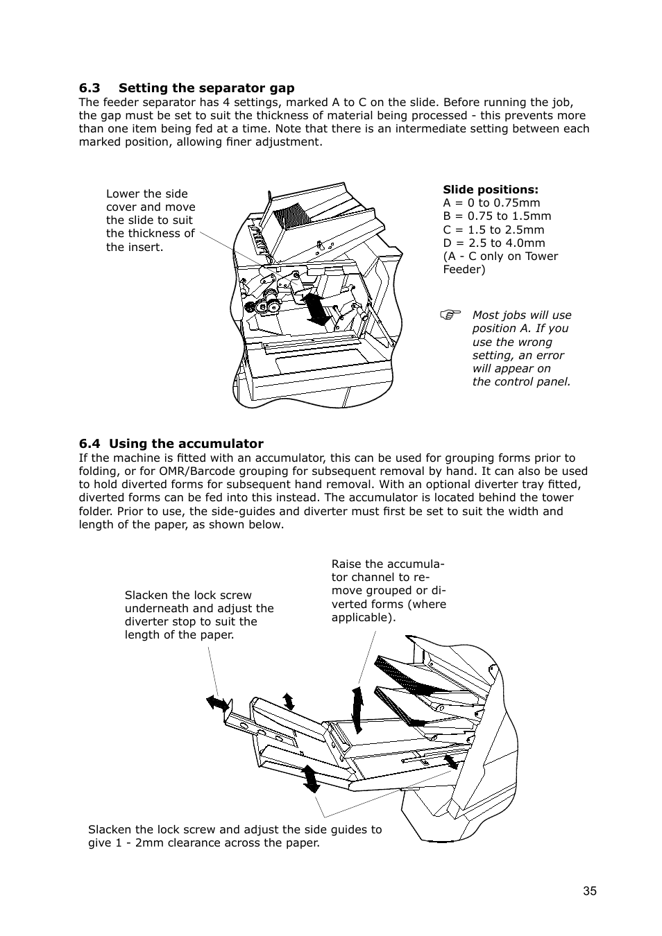 3 setting the separator gap, 4 using the accumulator | Formax 7100 Series User Manual | Page 36 / 47