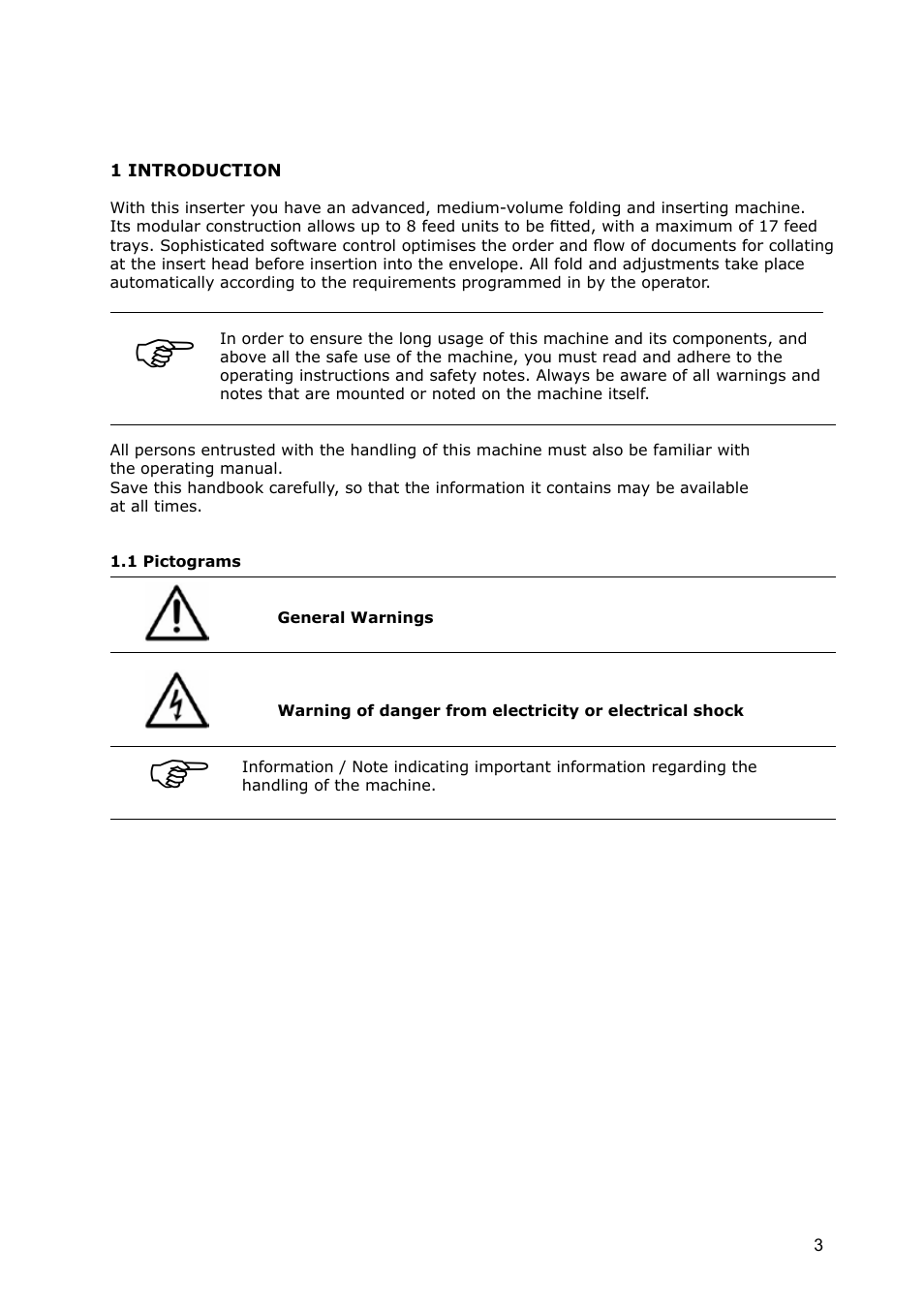 Introduction, 1 pictograms | Formax 7100 Series User Manual | Page 4 / 47