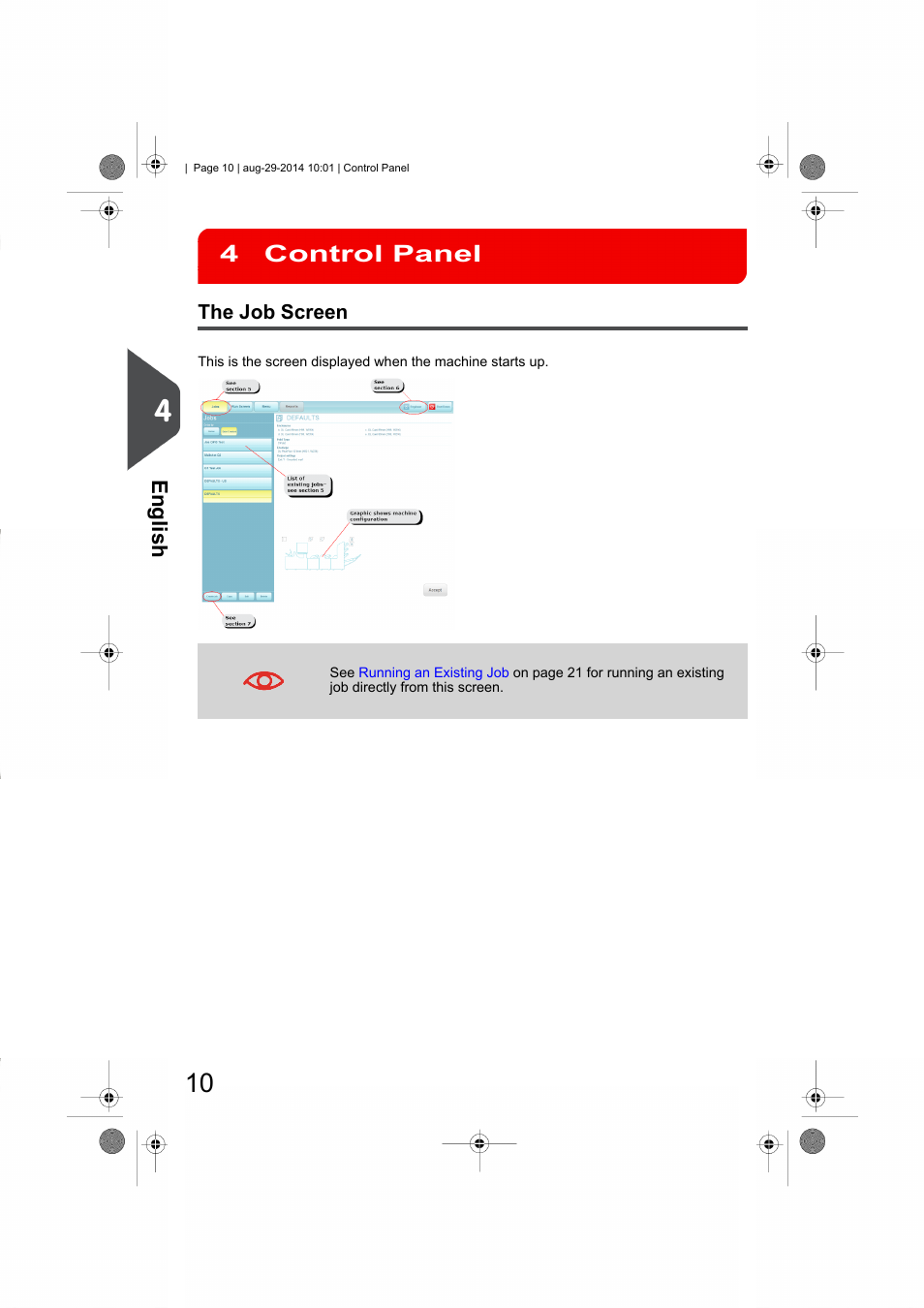 Control panel, The job screen, Control panel 4 | Formax 7102/7102XT Series User Manual | Page 13 / 100