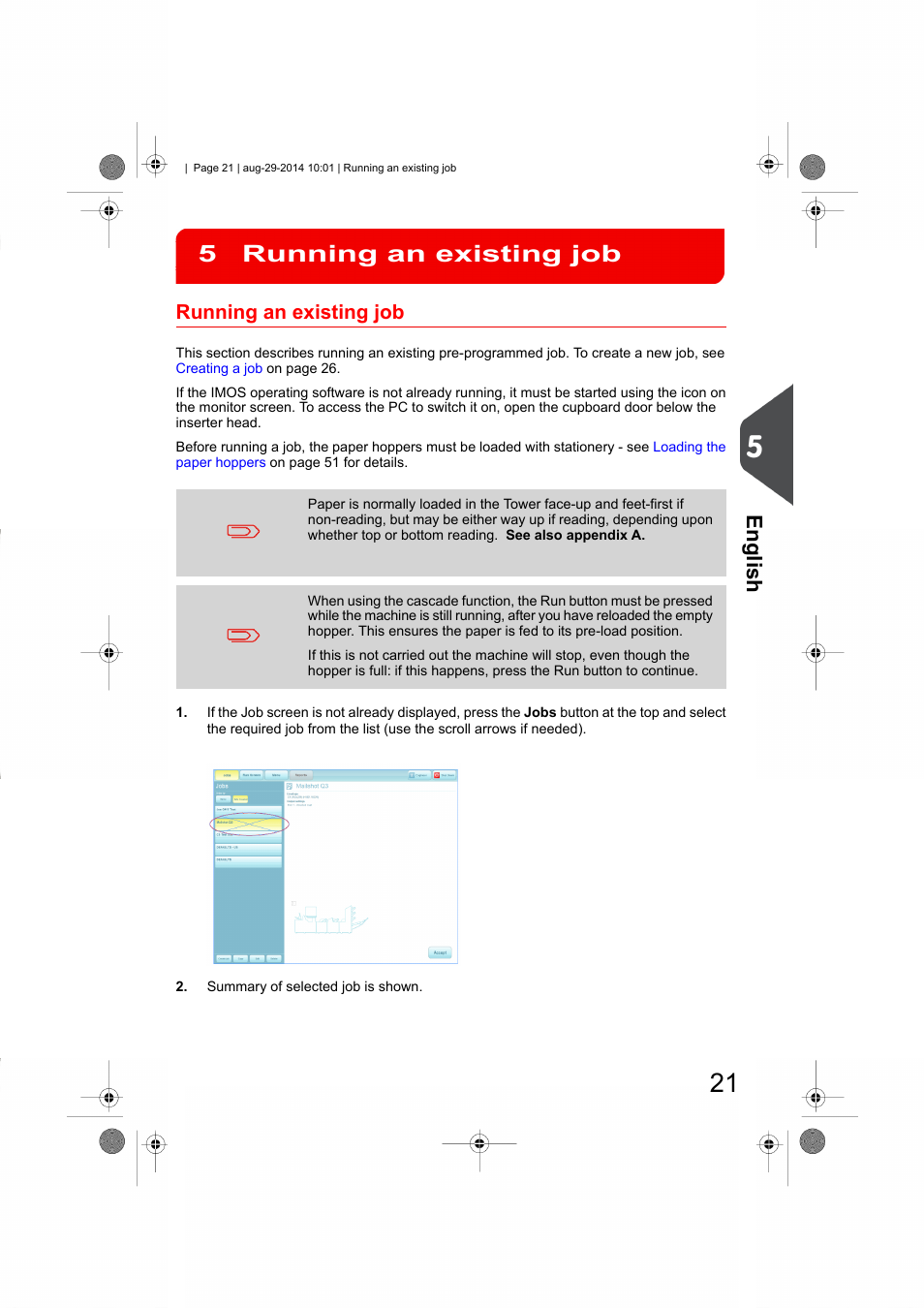 Running an existing job, Running an existing job 5, English | Formax 7102/7102XT Series User Manual | Page 24 / 100