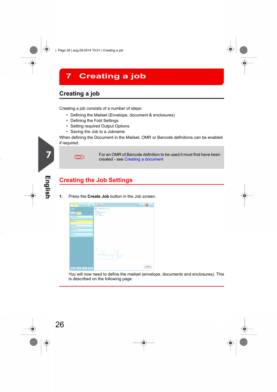 Creating a job, Creating the job settings, Creating a job 7 | English | Formax 7102/7102XT Series User Manual | Page 29 / 100