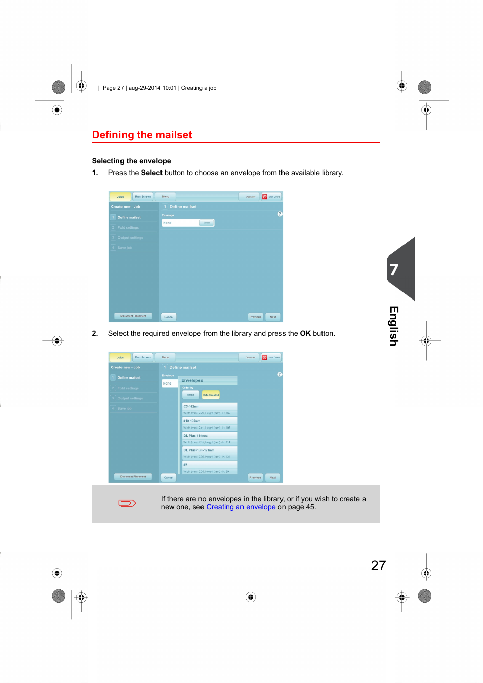 Defining the mailset, English | Formax 7102/7102XT Series User Manual | Page 30 / 100