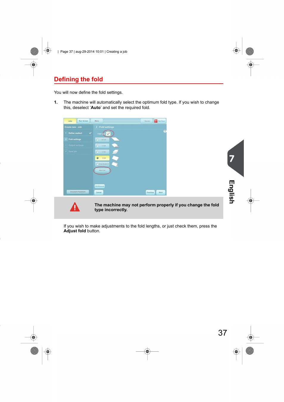 Defining the fold, English | Formax 7102/7102XT Series User Manual | Page 40 / 100