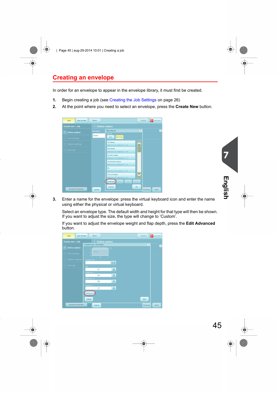 Creating an envelope, English | Formax 7102/7102XT Series User Manual | Page 48 / 100