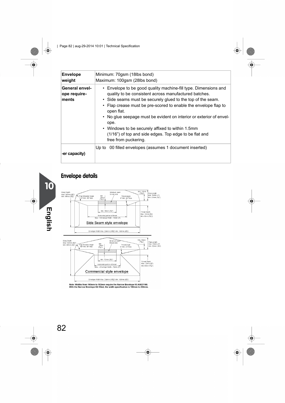 English, Envelope details | Formax 7102/7102XT Series User Manual | Page 85 / 100