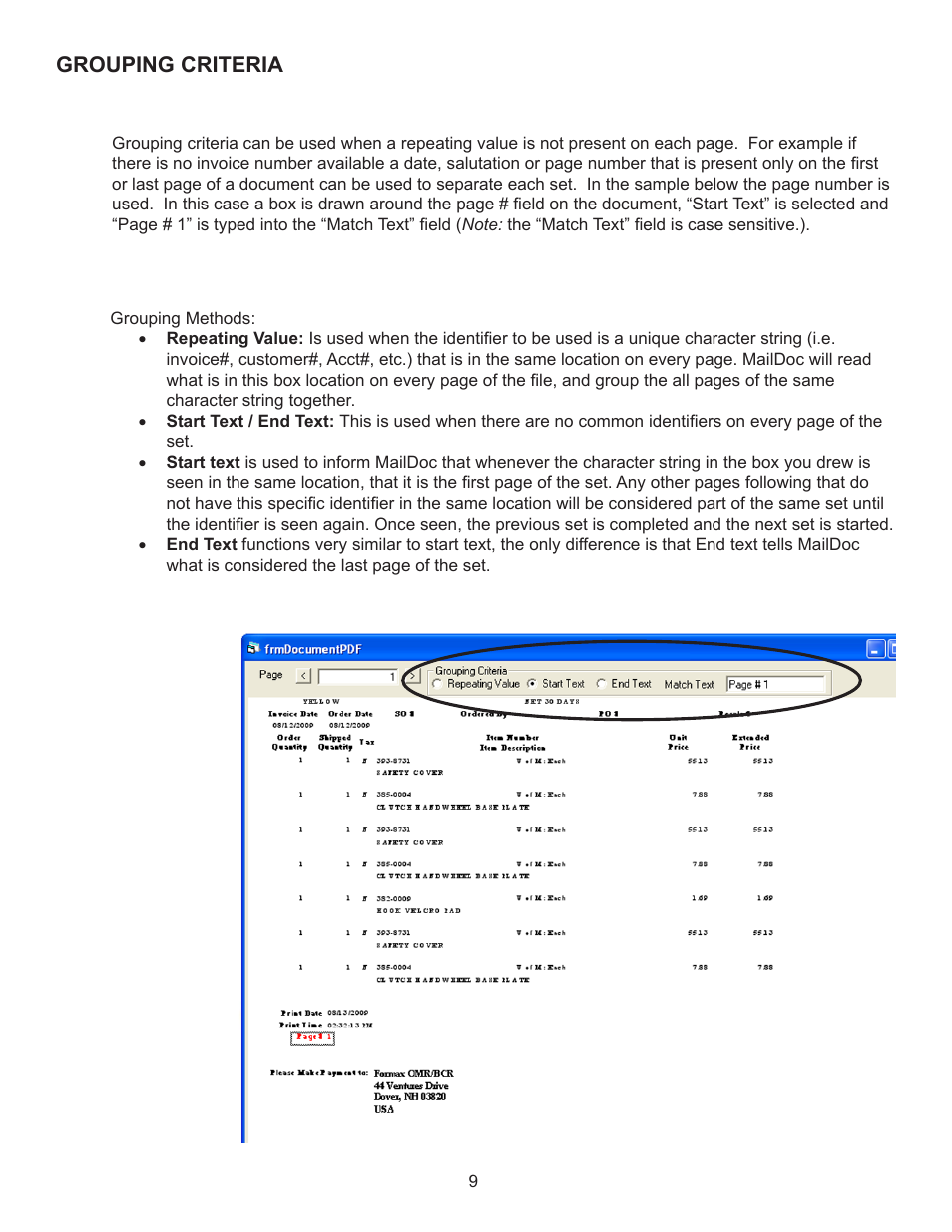 Grouping criteria | Formax MailDoc Professional Installation/Setup Guide, Rev. 2 User Manual | Page 13 / 30