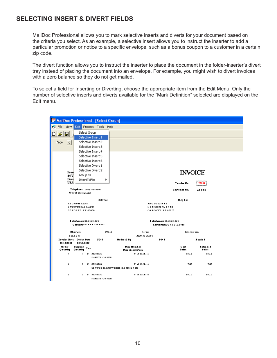 Selecting insert & divert fields | Formax MailDoc Professional Installation/Setup Guide, Rev. 2 User Manual | Page 14 / 30