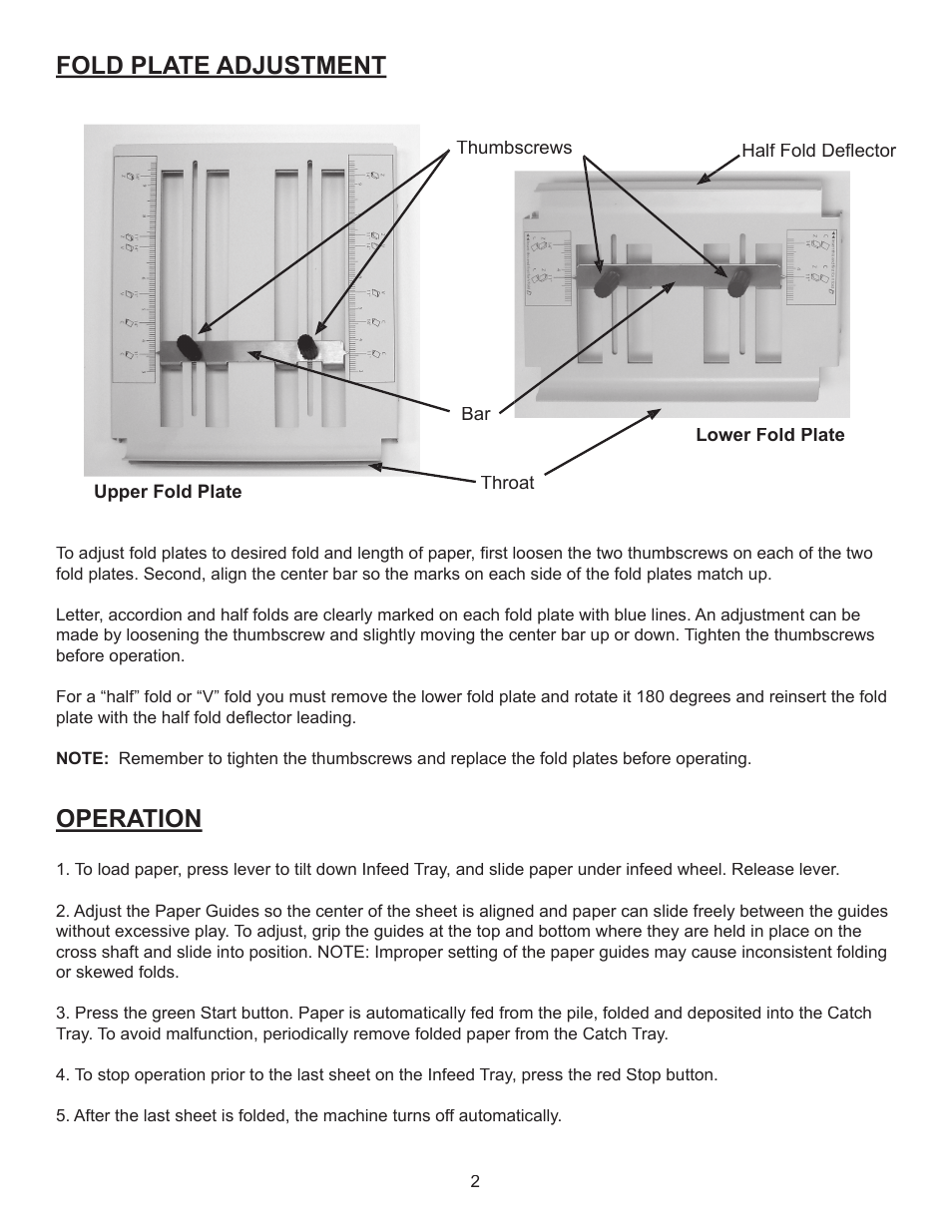 Operation fold plate adjustment | Formax FD 312 User Manual | Page 6 / 7