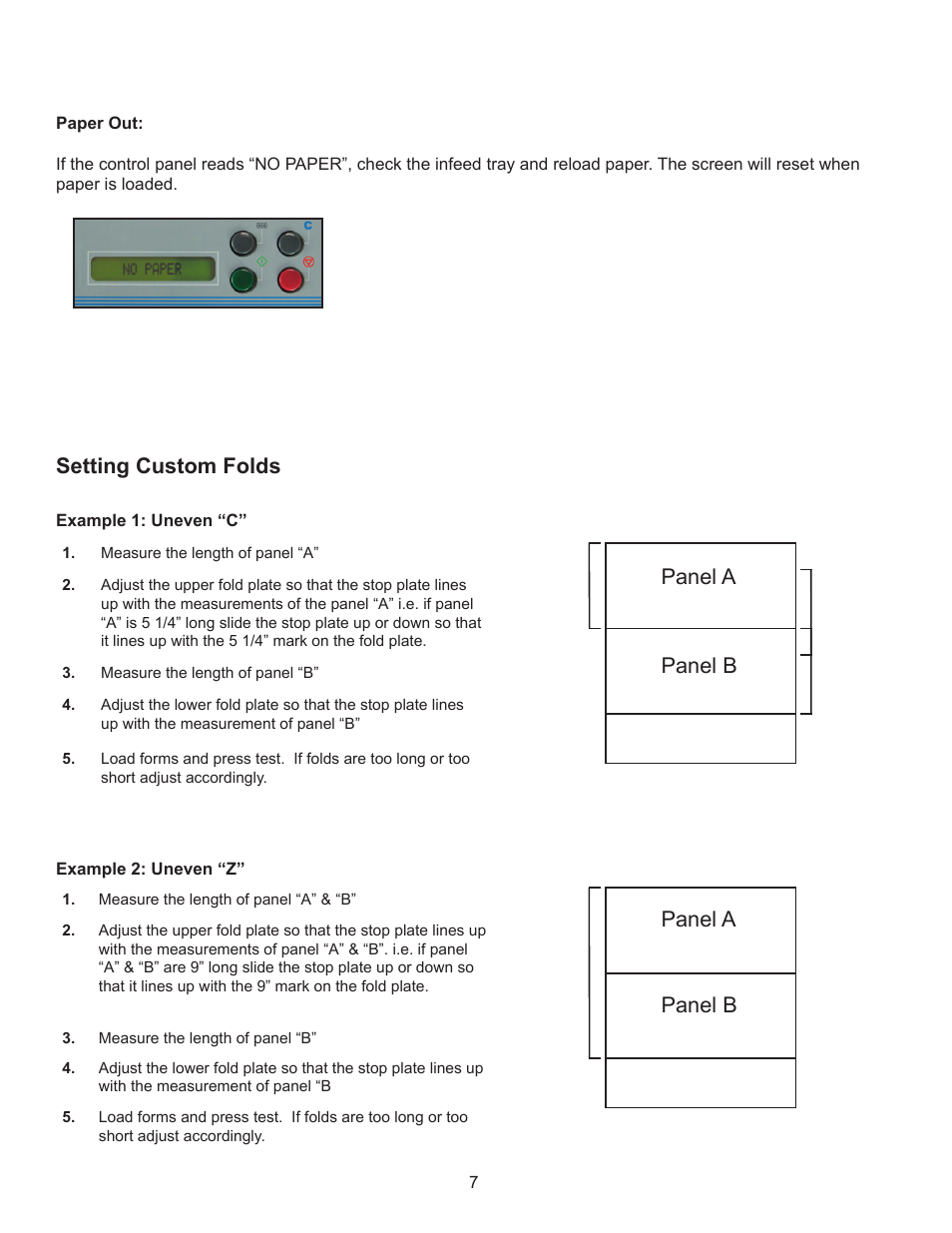 Setting custom folds, Panel a panel b panel a panel b | Formax FD 314 User Manual | Page 11 / 13
