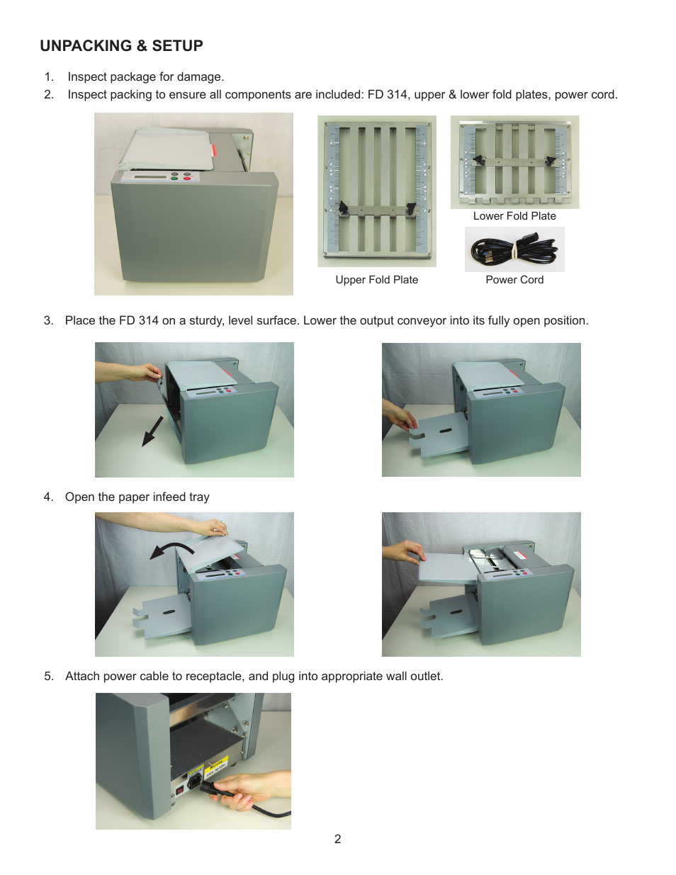 Unpacking & setup | Formax FD 314 User Manual | Page 6 / 13