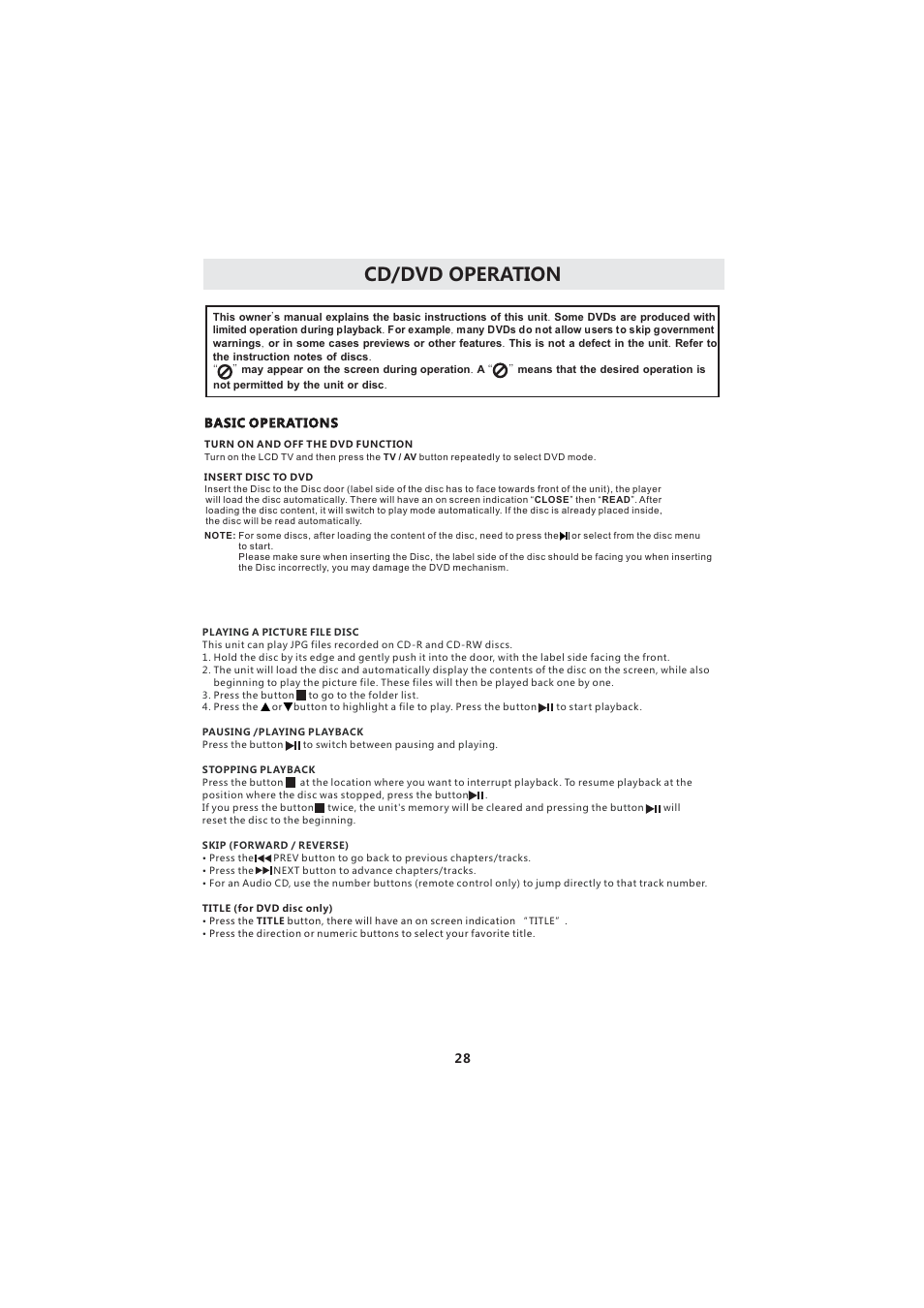 Cd dvd operation | Curtis LCDVD193A User Manual | Page 32 / 48