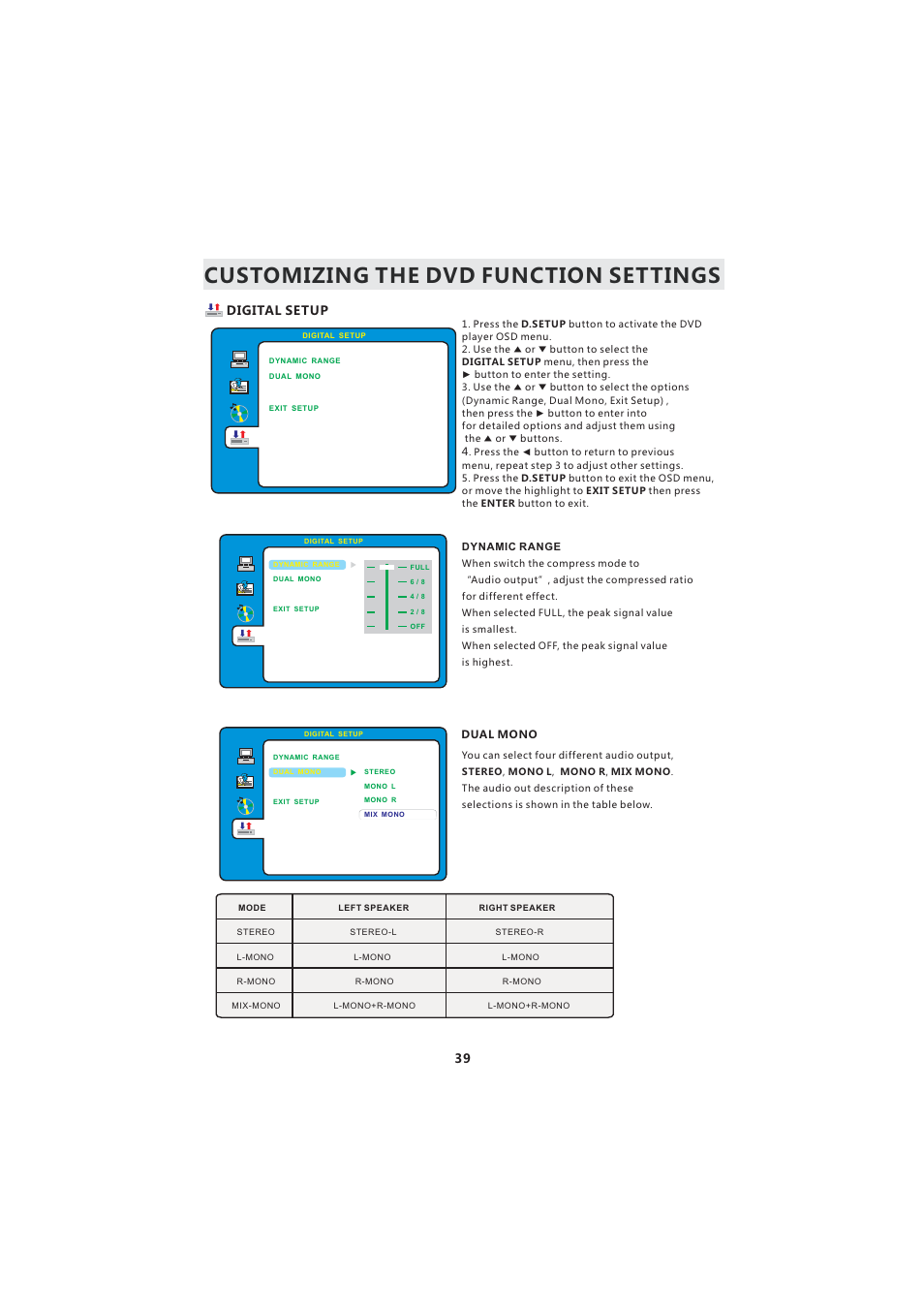 Customizing the dvd function settings, Dolby digital setup | Curtis LCDVD193A User Manual | Page 43 / 48