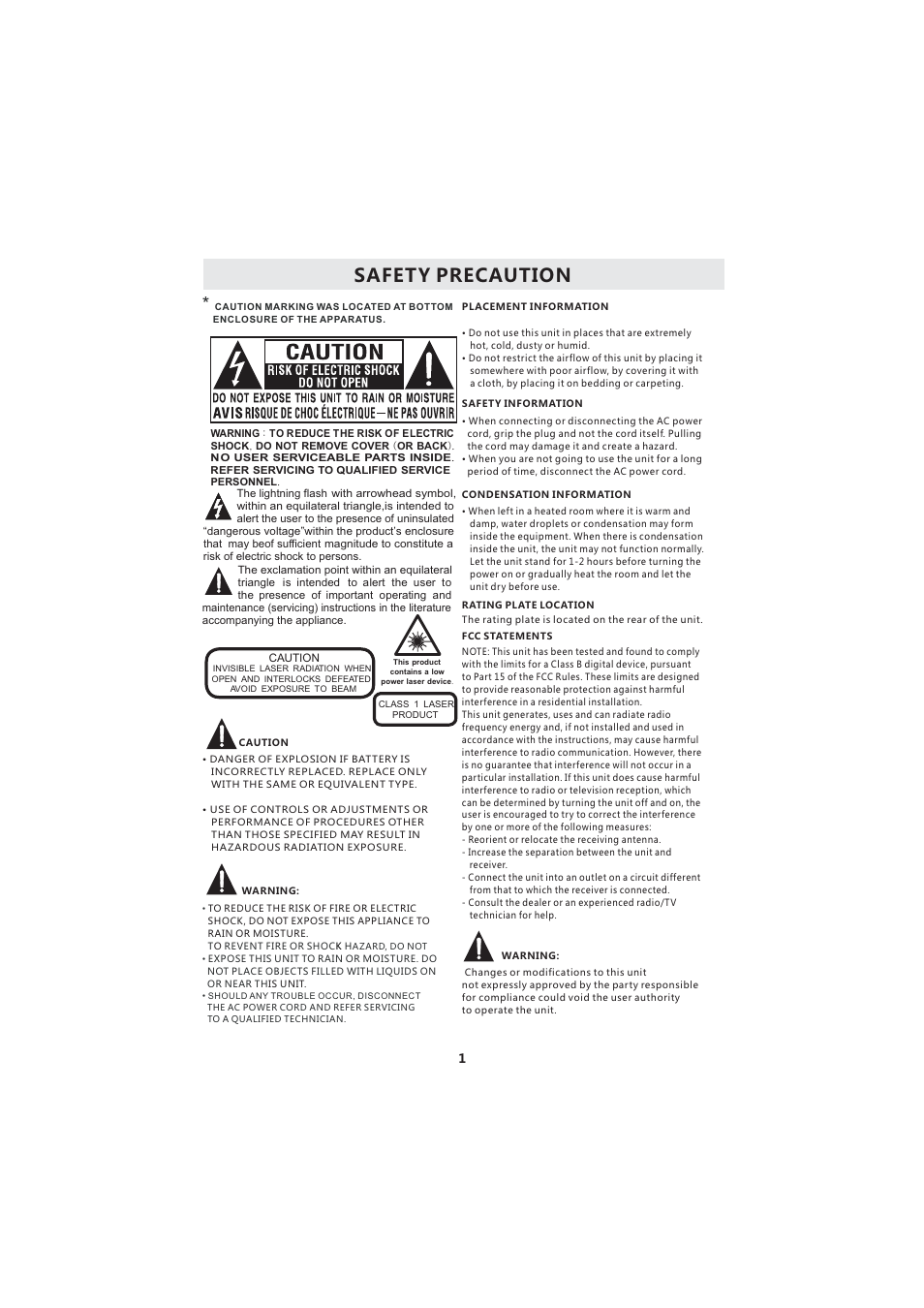 Safety precaution | Curtis LCDVD193A User Manual | Page 5 / 48