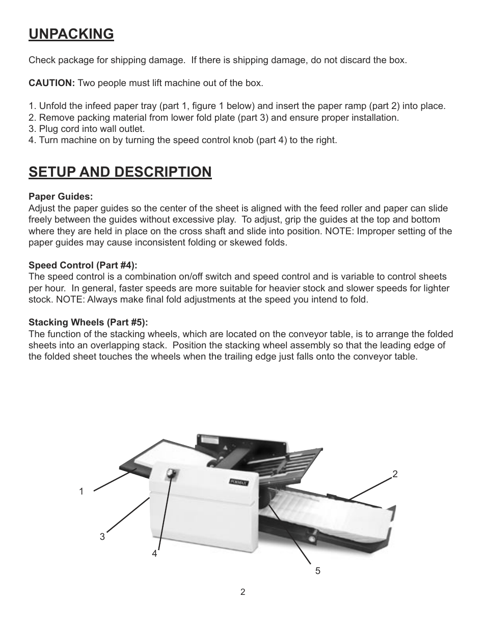 Unpacking, Setup and description | Formax FD 320 User Manual | Page 4 / 7