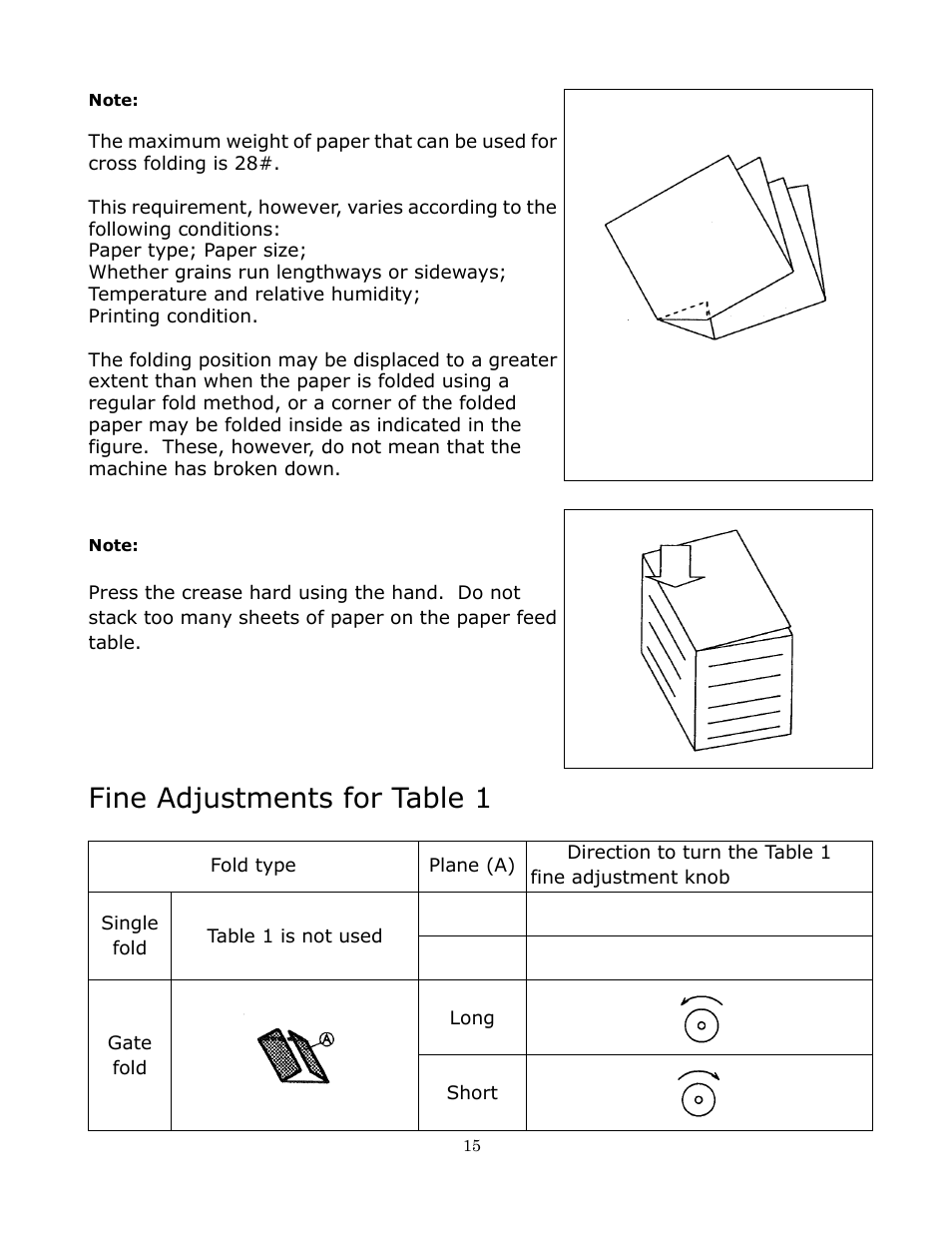 Fine adjustments for table 1 | Formax FD 332 User Manual | Page 15 / 20