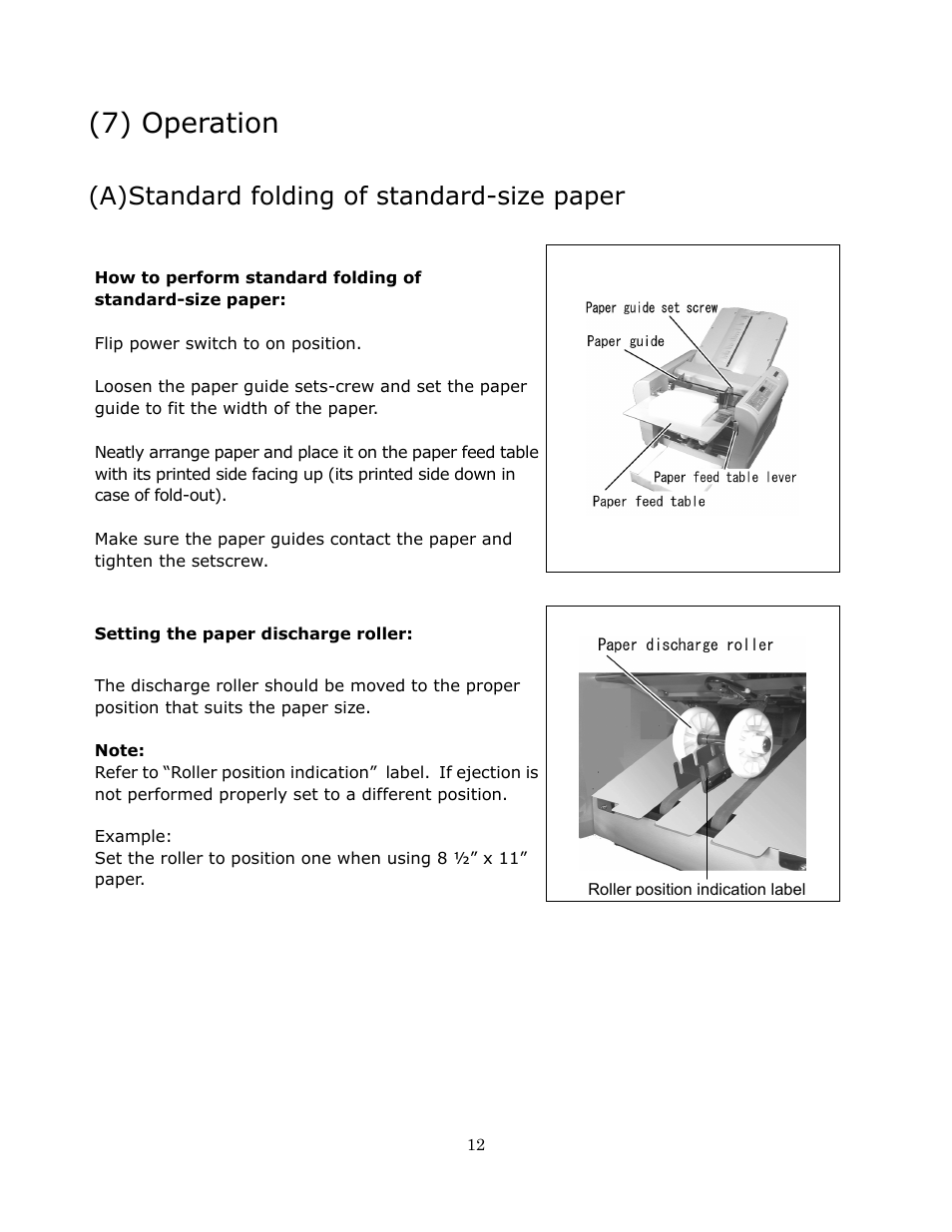 7) operation, A) standard folding of standard-size paper | Formax FD 372 User Manual | Page 12 / 26