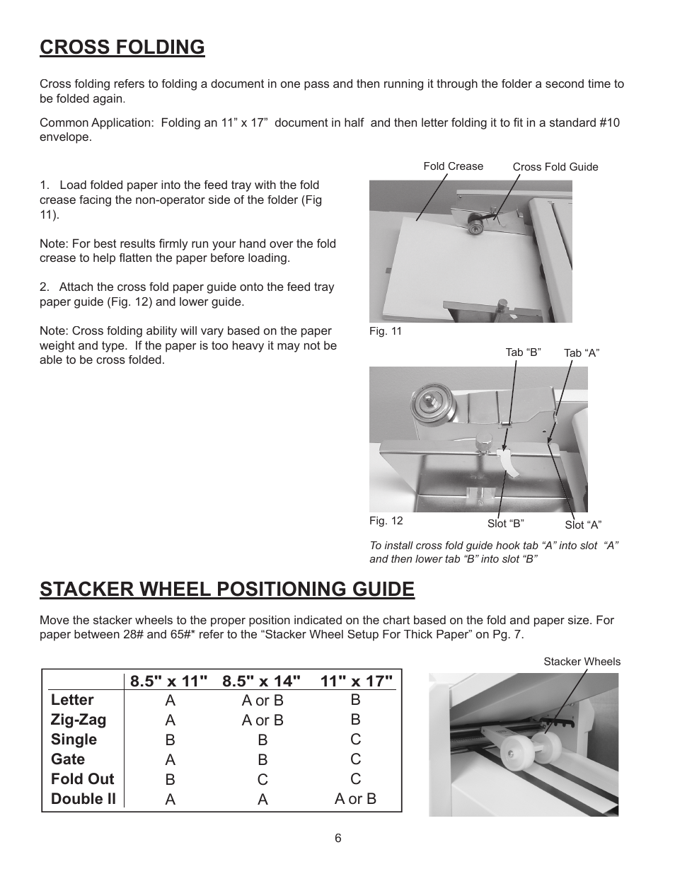 Cross folding, Stacker wheel positioning guide | Formax FD 340 User Manual | Page 10 / 13
