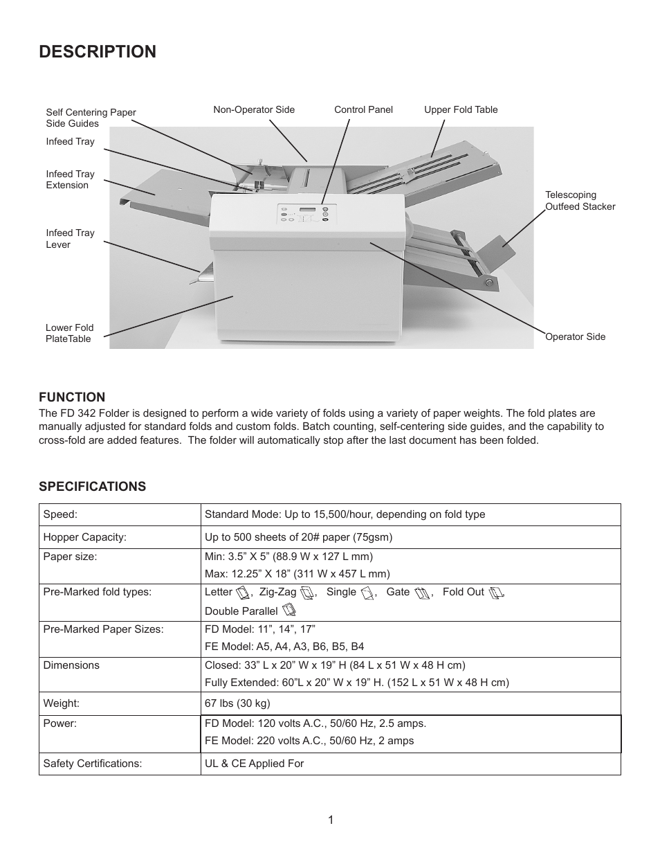 Description | Formax FD 342 User Manual | Page 5 / 15