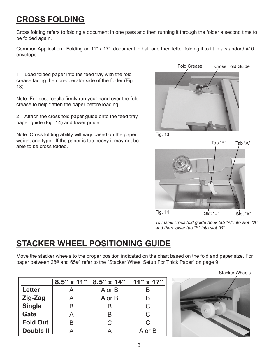 Cross folding, Stacker wheel positioning guide | Formax FD 380 User Manual | Page 12 / 16
