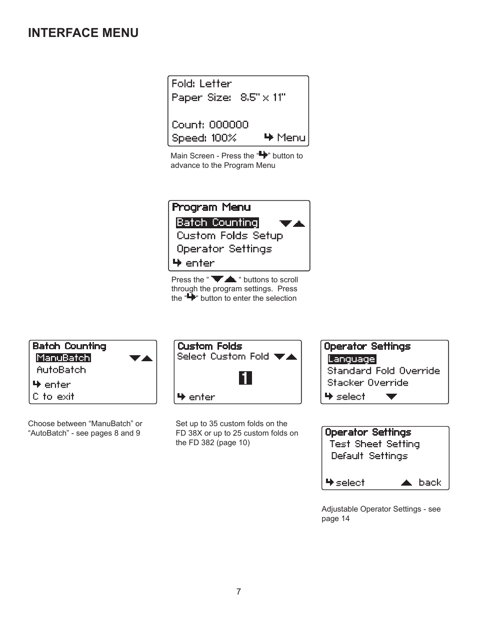 Interface menu | Formax FD 382 / FD 38X User Manual | Page 11 / 27