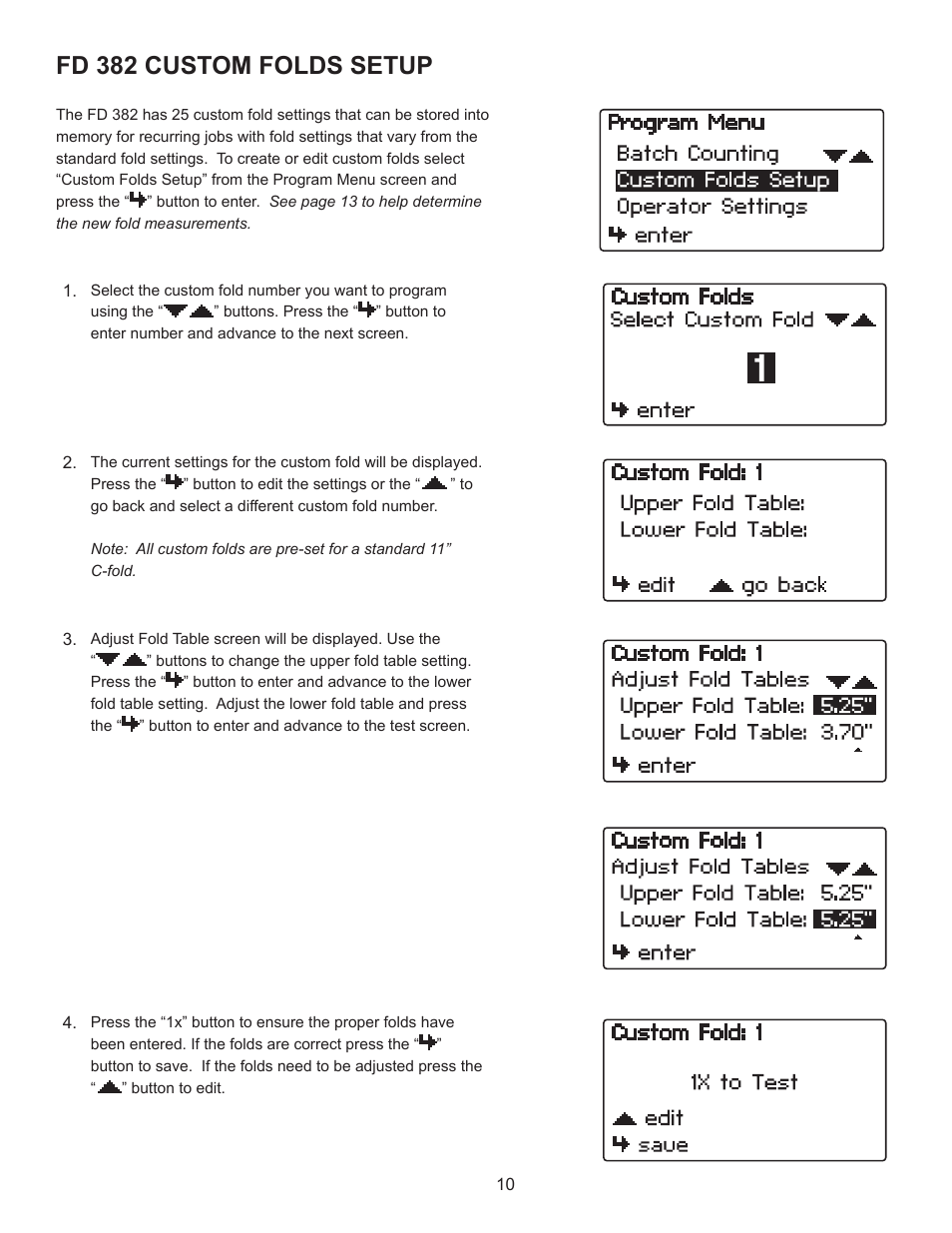 Fd 382 custom folds setup | Formax FD 382 / FD 38X User Manual | Page 14 / 27