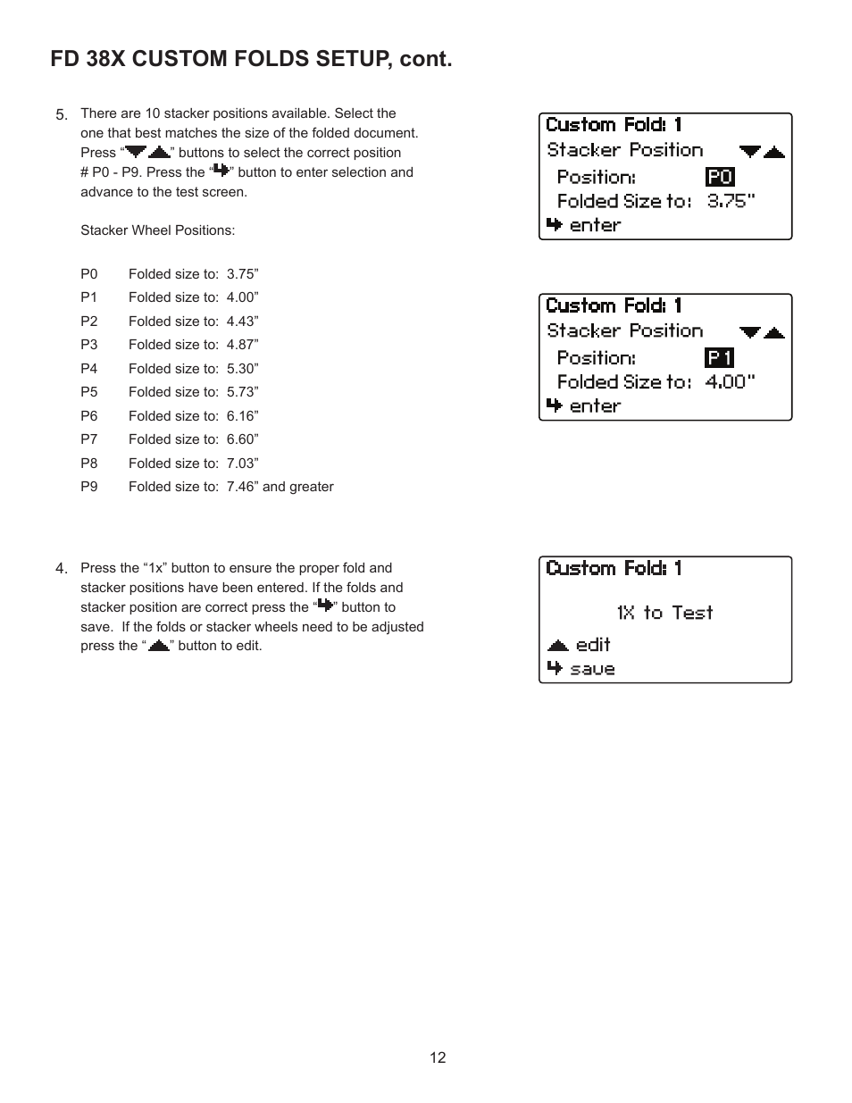 Fd 38x custom folds setup, cont | Formax FD 382 / FD 38X User Manual | Page 16 / 27