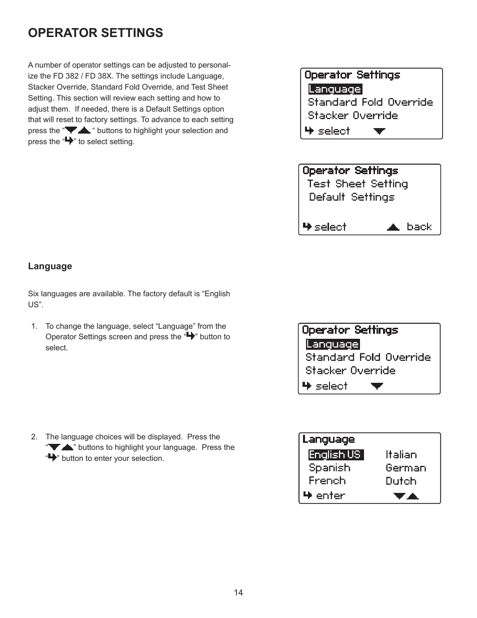 Operator settings | Formax FD 382 / FD 38X User Manual | Page 18 / 27