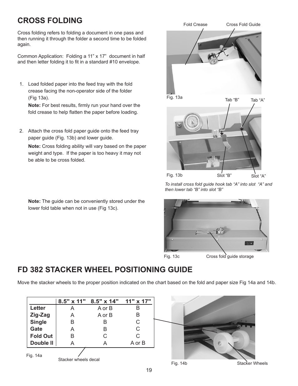 Cross folding, Fd 382 stacker wheel positioning guide | Formax FD 382 / FD 38X User Manual | Page 23 / 27