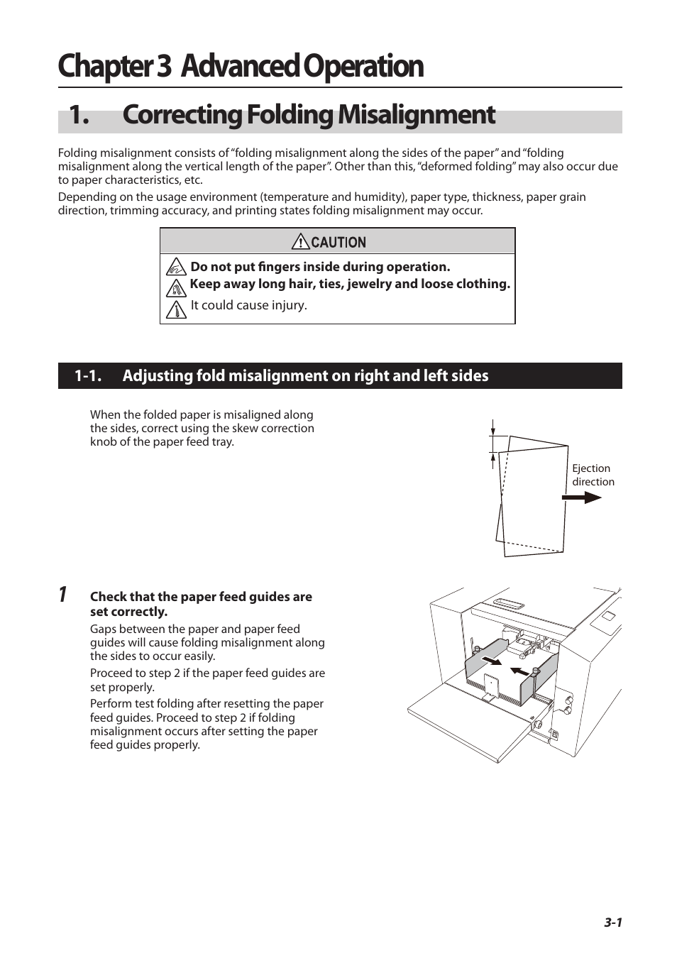 Chapter 3 advanced operation, Correcting folding misalignment, Chapter 3 | Advanced operation, Correcting folding misalignment -1, Correcting folding misalignment” (p.3-1) | Formax FD 3200 User Manual | Page 38 / 93