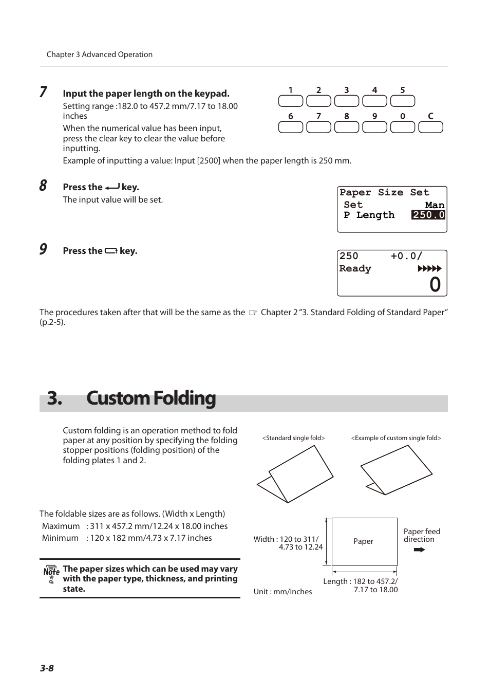 Custom folding, Custom folding -8, P.3-8) | Formax FD 3200 User Manual | Page 45 / 93