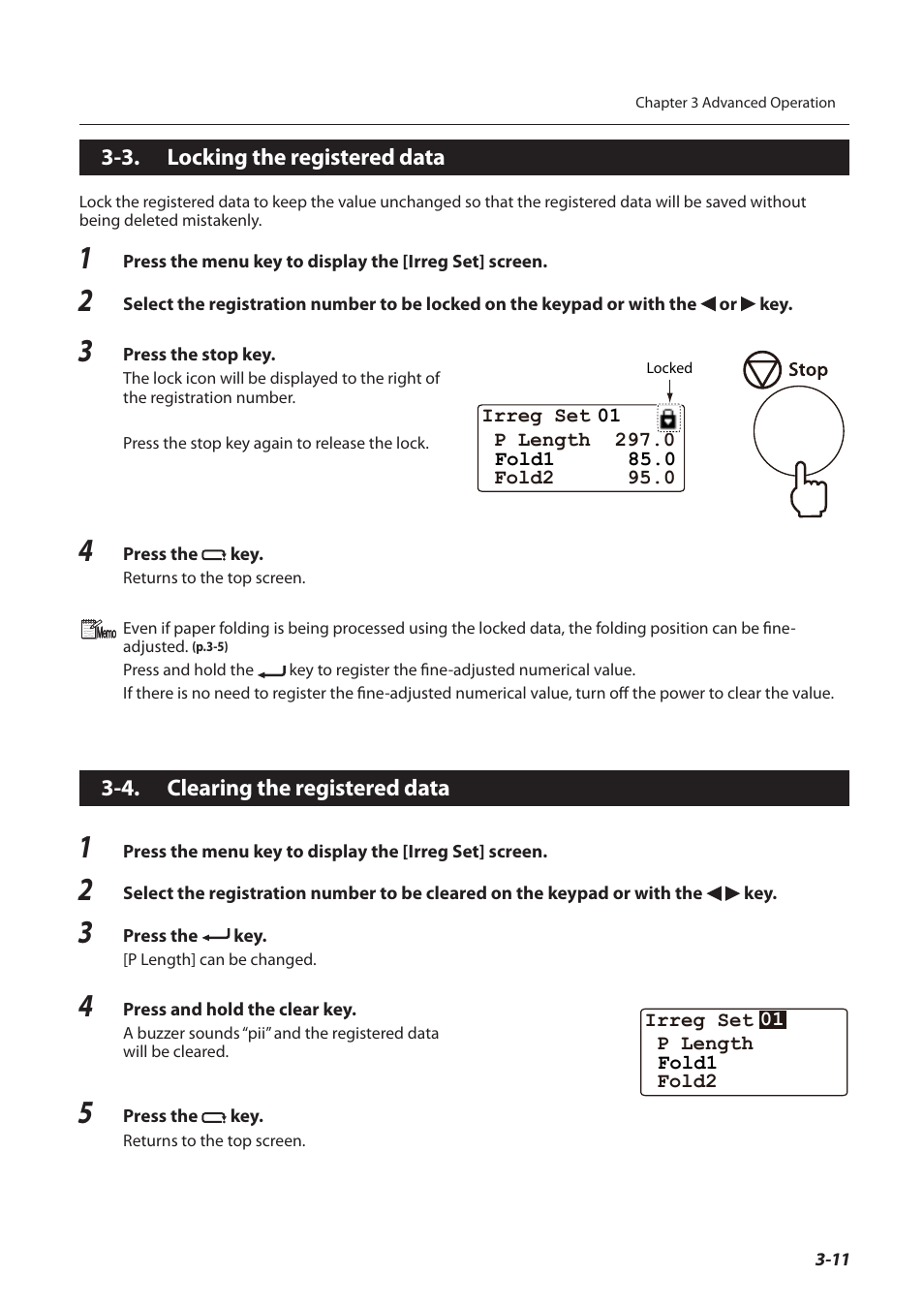 3. locking the registered data, 4. clearing the registered data, Locking the registered data -11 | Clearing the registered data -11 | Formax FD 3200 User Manual | Page 48 / 93