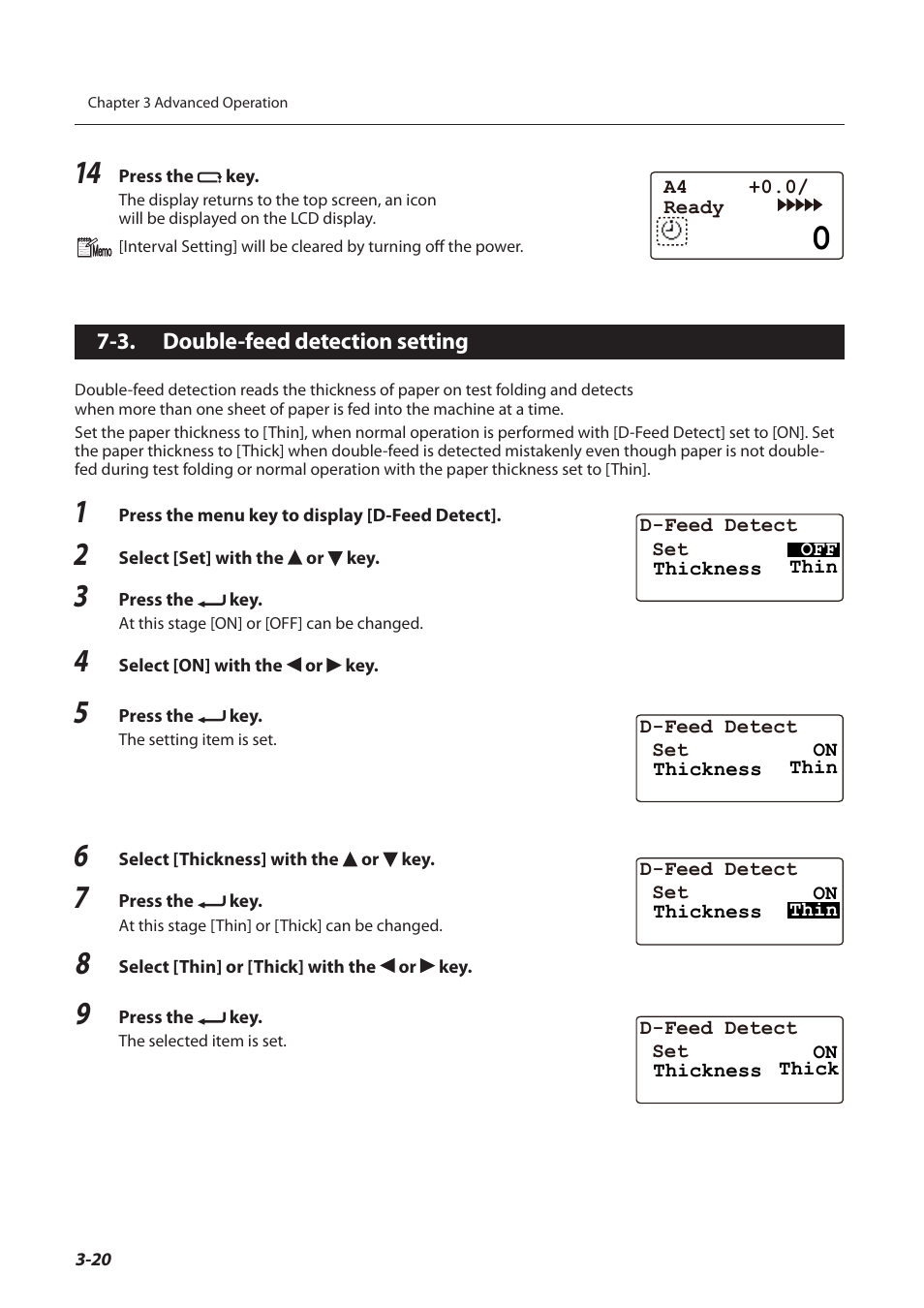 3. double-feed detection setting, Double-feed detection setting -20, P.3-20) | Formax FD 3200 User Manual | Page 57 / 93