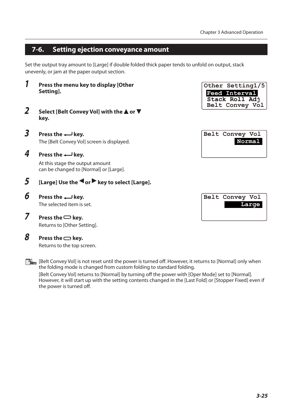 6. setting ejection conveyance amount, Setting ejection conveyance amount -25 | Formax FD 3200 User Manual | Page 62 / 93