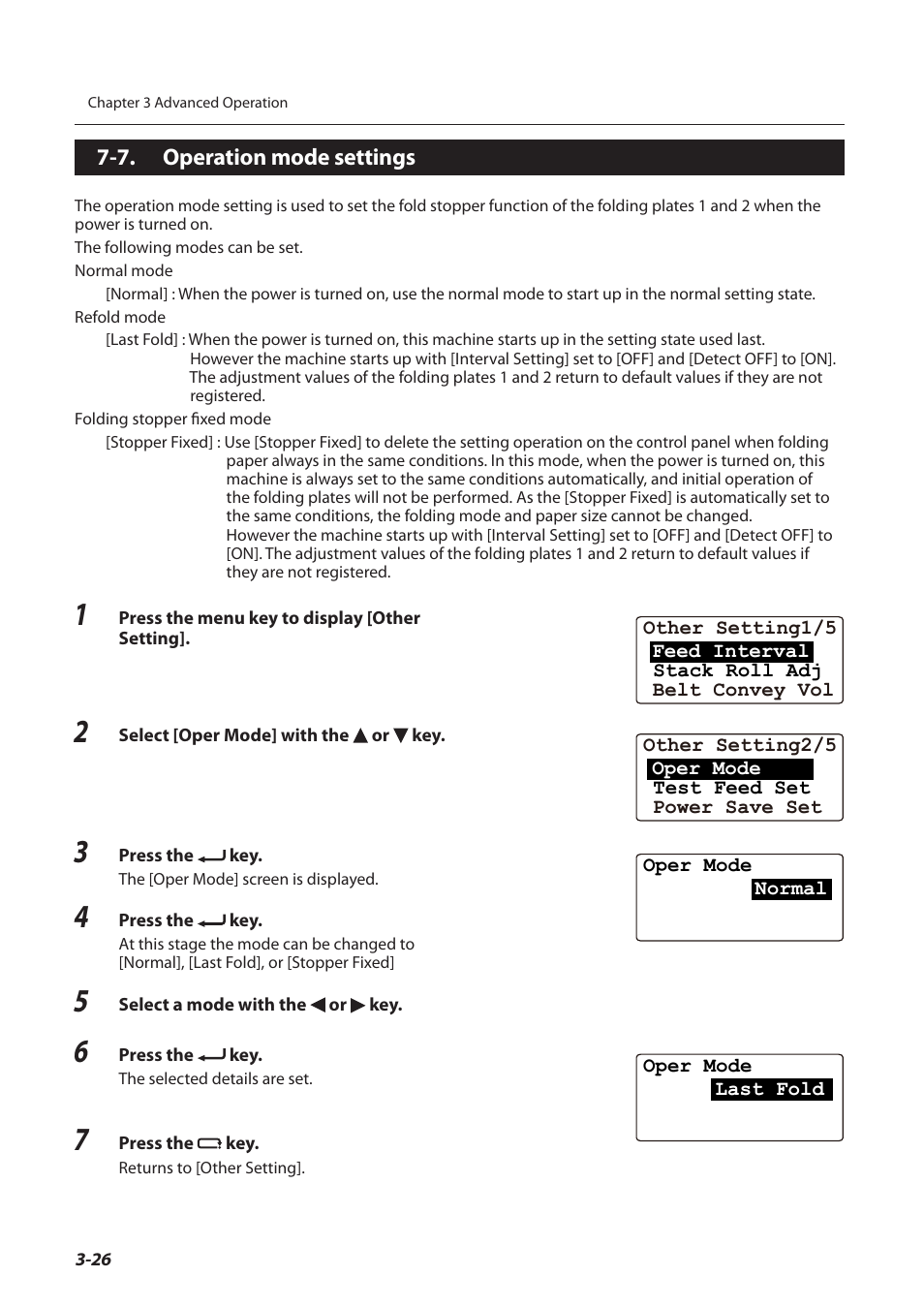 7. operation mode settings, Operation mode settings -26 | Formax FD 3200 User Manual | Page 63 / 93
