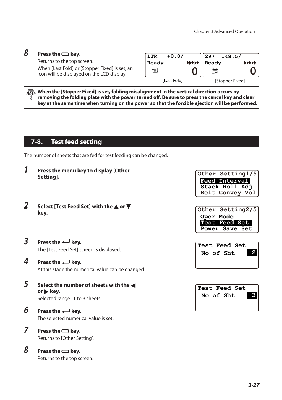 8. test feed setting, Test feed setting -27 | Formax FD 3200 User Manual | Page 64 / 93