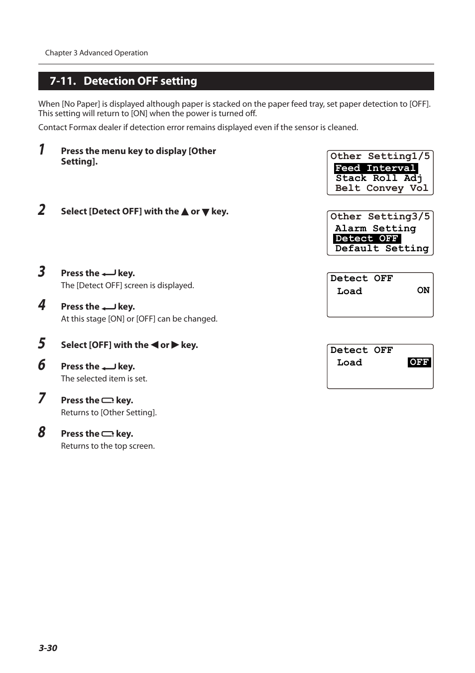 11. detection off setting, 11. detection off setting -30 | Formax FD 3200 User Manual | Page 67 / 93