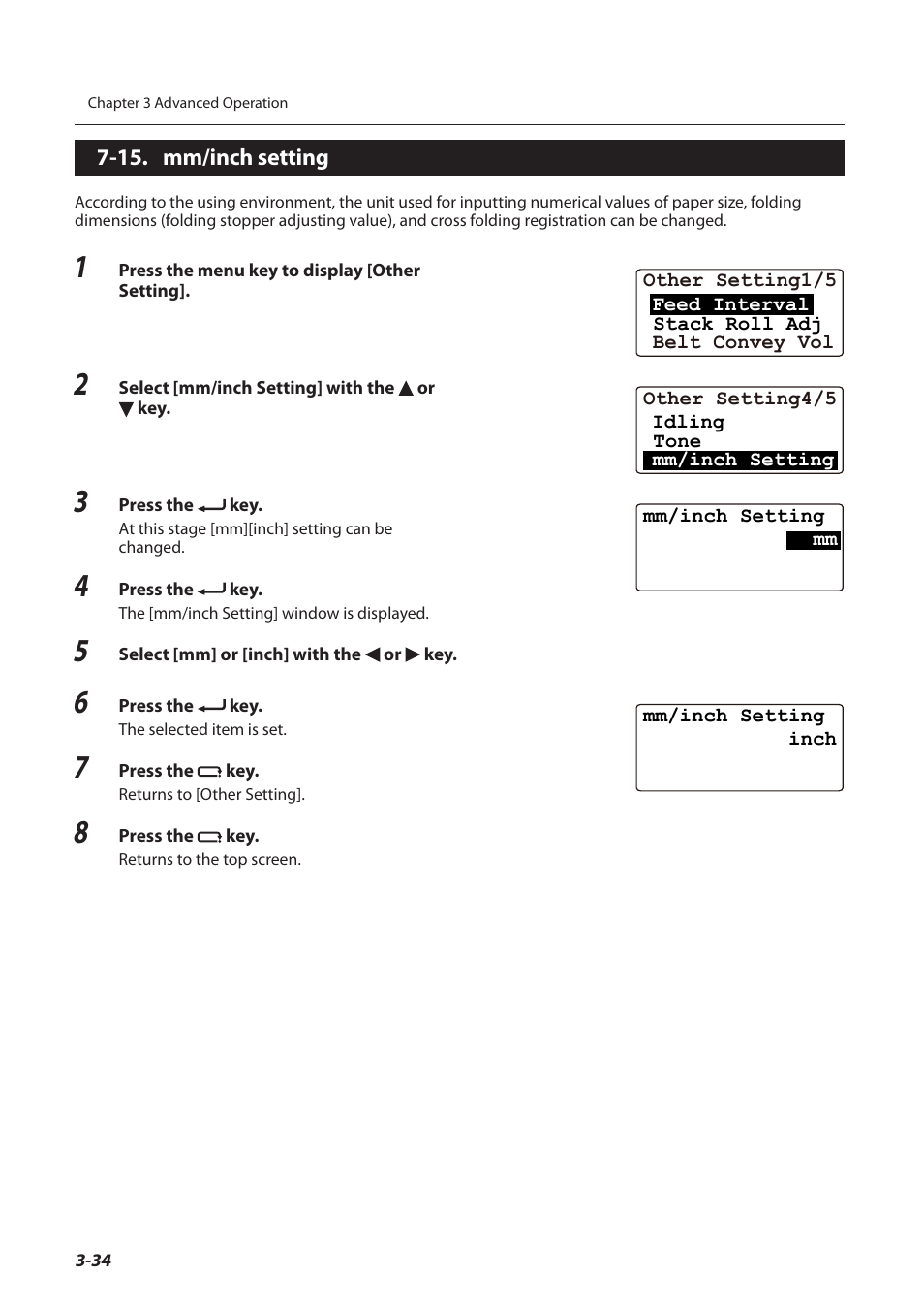 15. mm/inch setting, 15. mm/inch setting -34 | Formax FD 3200 User Manual | Page 71 / 93