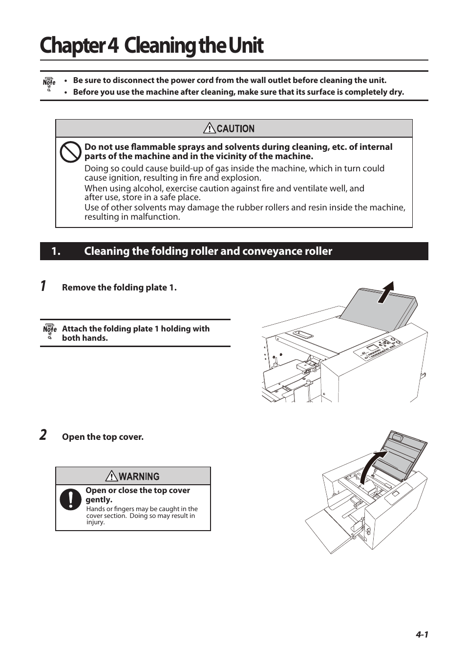 Chapter 4 cleaning the unit, Cleaning the folding roller and conveyance roller, Chapter 4 | Cleaning the unit | Formax FD 3200 User Manual | Page 74 / 93