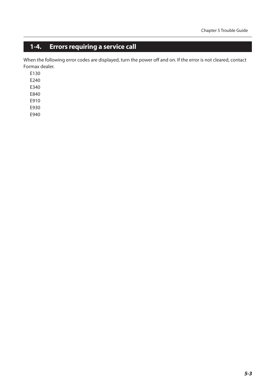 4. errors requiring a service call, Errors requiring a service call -3 | Formax FD 3200 User Manual | Page 82 / 93