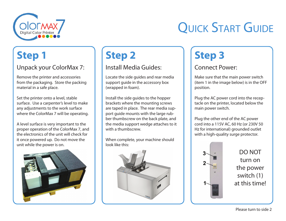 Formax ColorMax 7 Quick Setup Guide User Manual | 2 pages