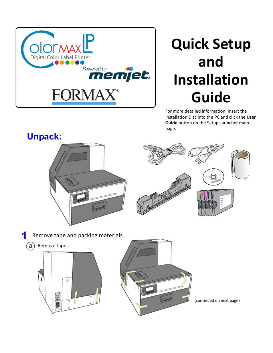 Formax ColorMaxLP Quick Setup Guide User Manual | 8 pages