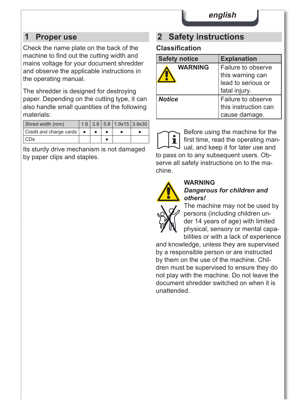 2 safety instructions, English, Proper use | Formax FD 8252CC User Manual | Page 3 / 6