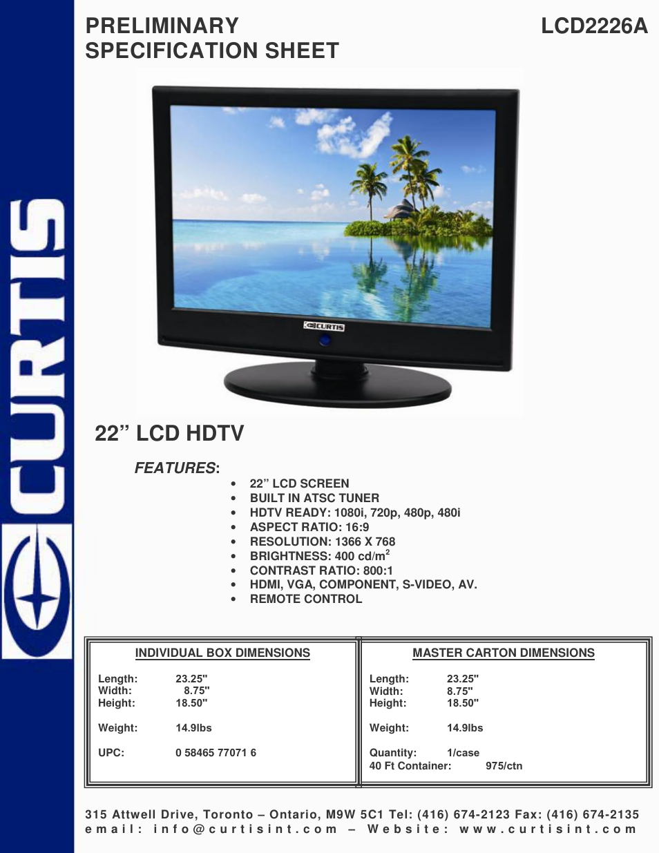 Curtis LCD2226A User Manual | 1 page