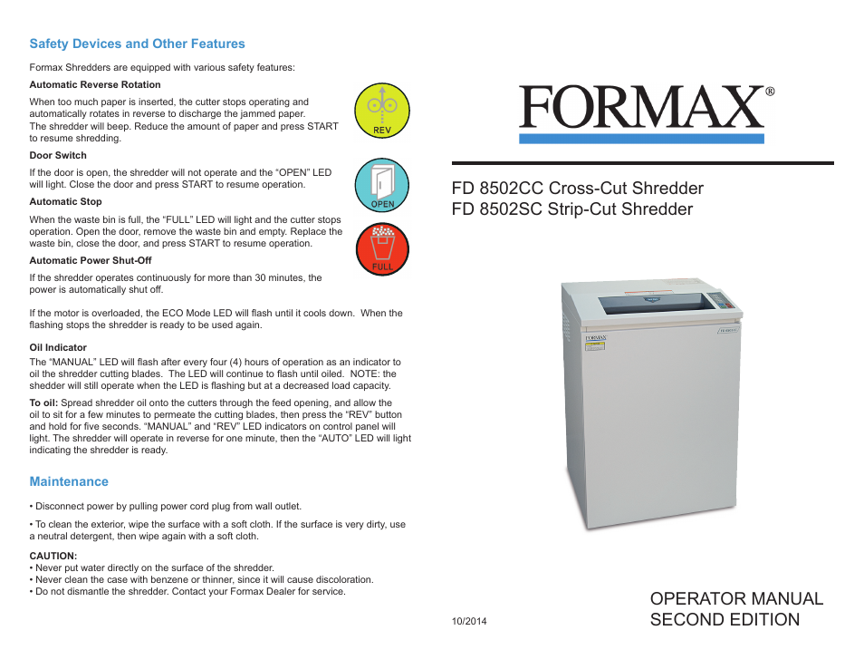 Formax FD 8502CC/SC User Manual | 2 pages